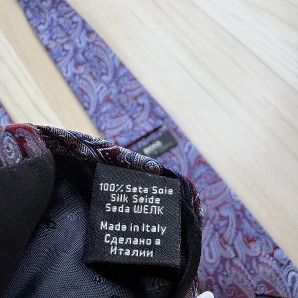 Hogo Boss Mens Purple & White Paisley Print Silk Office Wear Tie 60x3 Inches - Picture 10 of 12